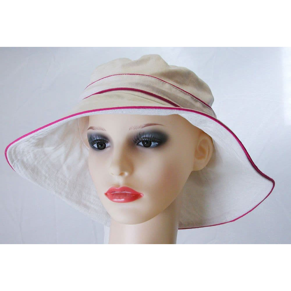 Pia Rossini Puerto Cotton Sun Hat Bow Trim Ladies Classic Summer White/Pink