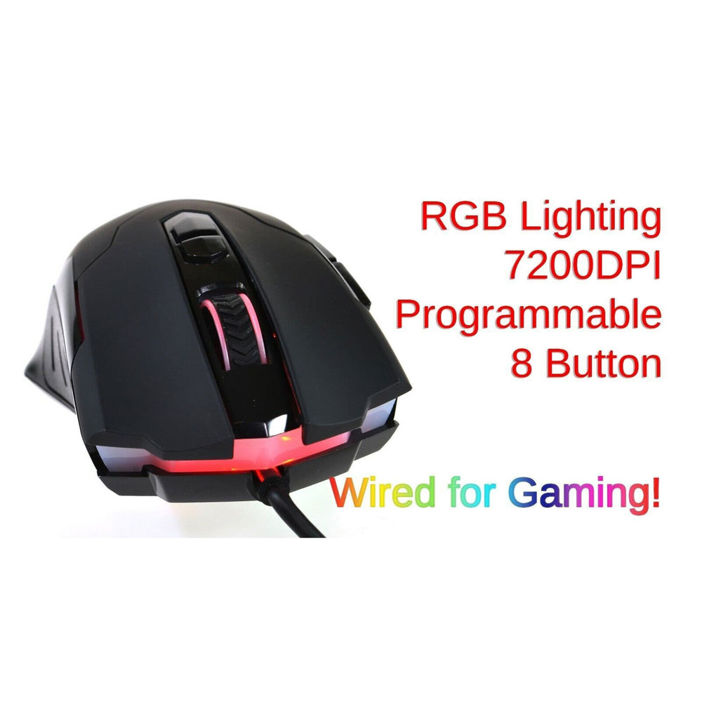 RGB LED Wired Gaming Mouse 7200dpi Programmable 8 Button Victsing T7