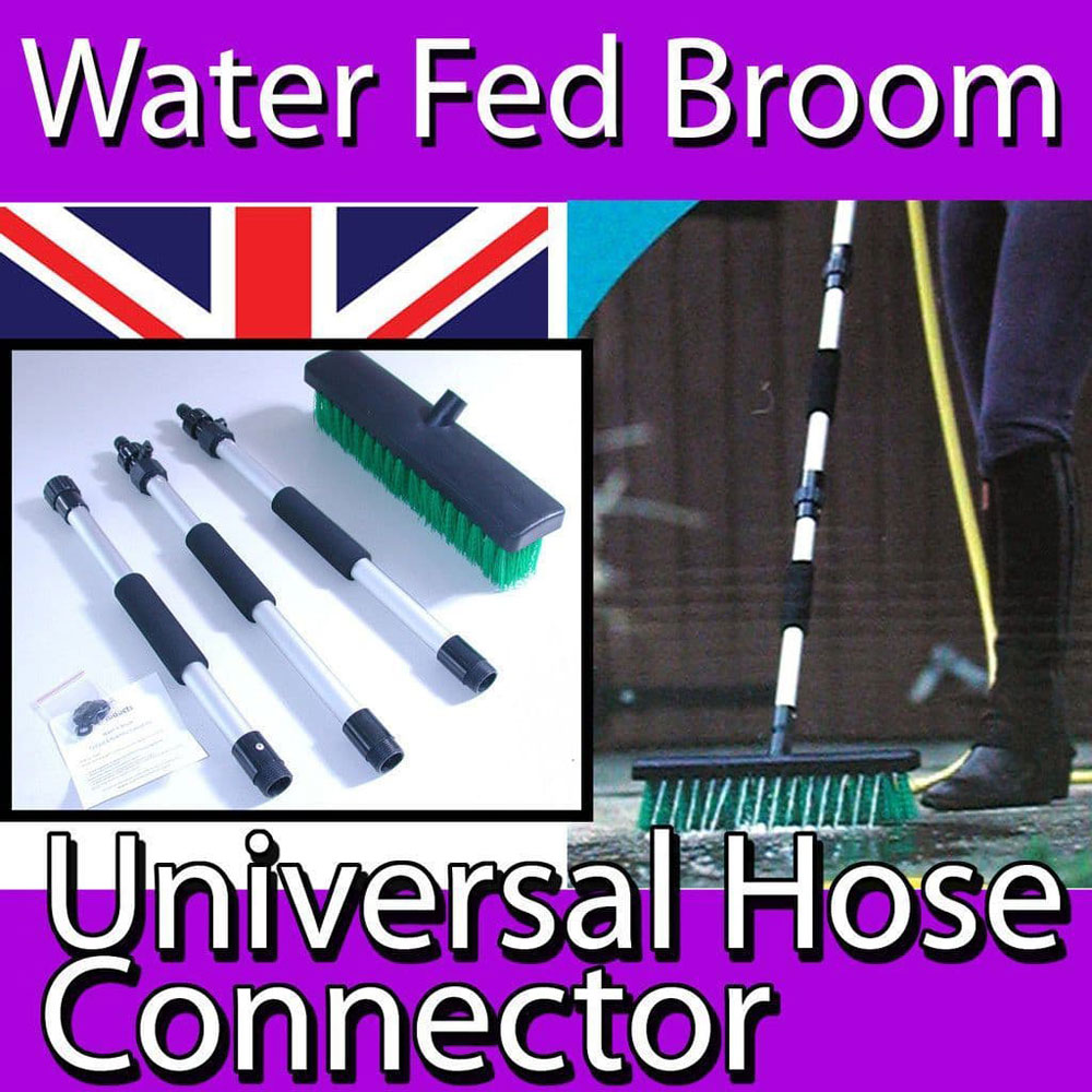 WATER FED WET DRY BRUSH BROOM YARD PATIO SWEEPER HOSE PIPE CONNECTOR COMPACT