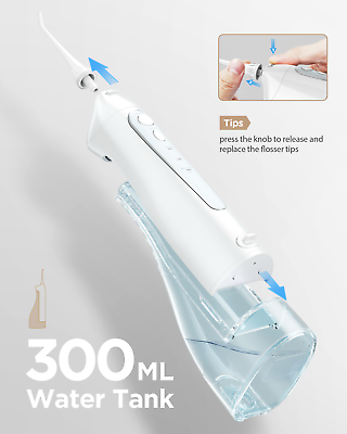 Flosser Irrigator Fairywill 5020E 300ml Extra Heads Rechargeable Portable White