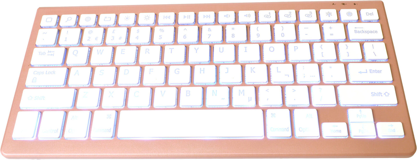 Bluetooth Backlit  Rechargeable Keyboard Rose Gold UK Layout Compact PC Tablet