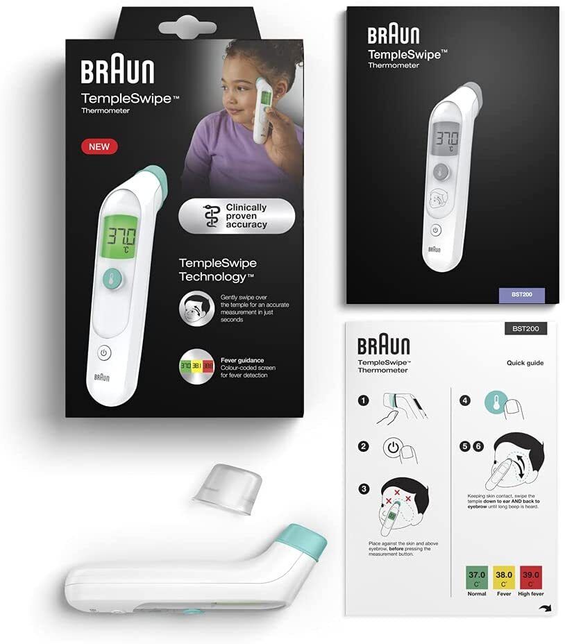 Braun BST200 Temple Swipe Thermometer Forehead Non Invasive Safe Hygenic Acurate