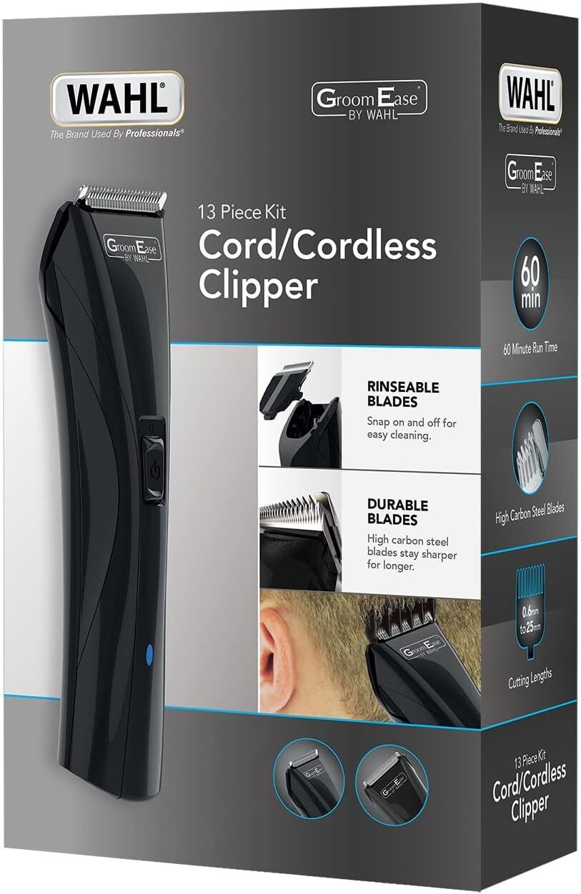 Wahl GroomEase Hair Clipper Trimmer Shaver Cordless Corded Rechargeable 13 Piece