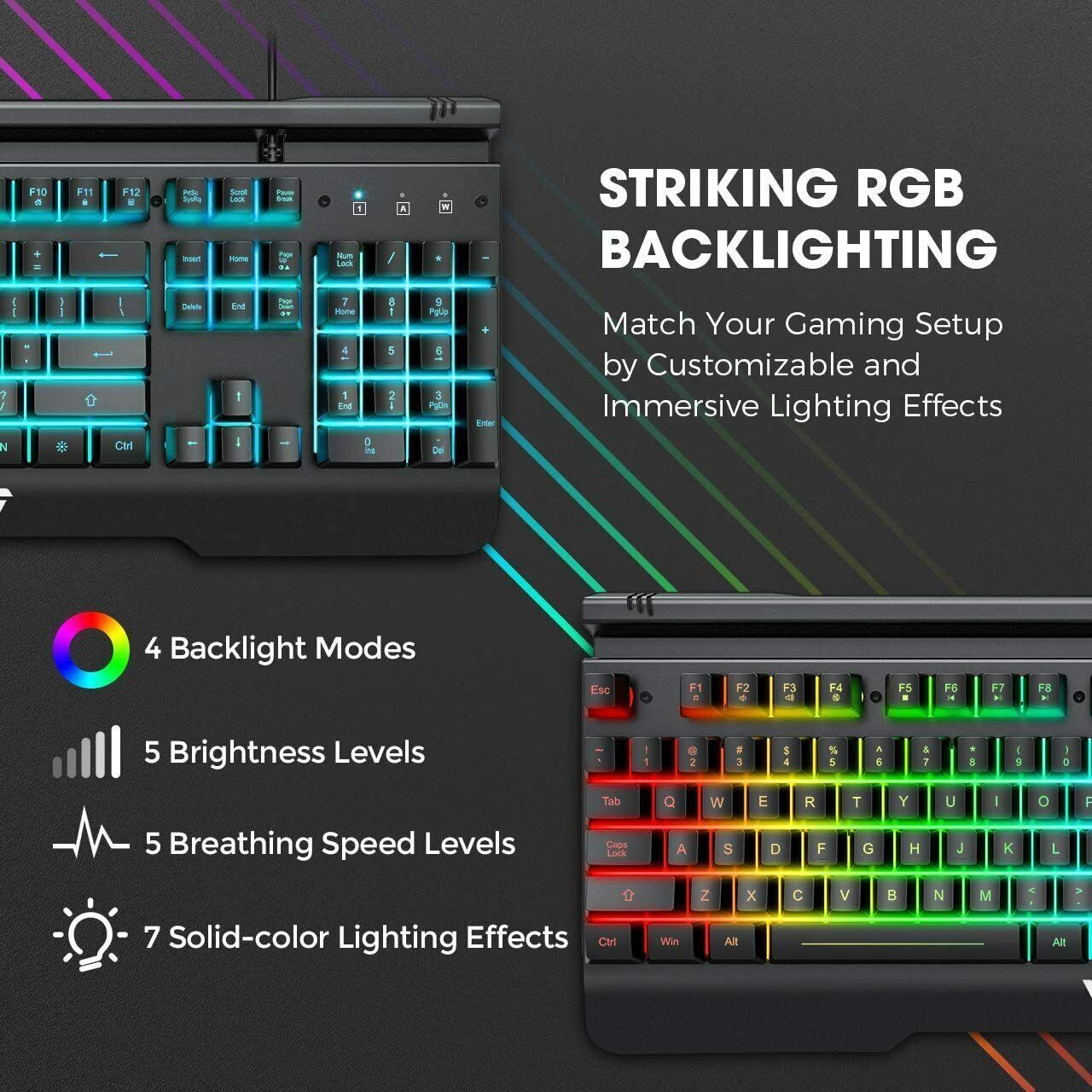  Metal RGB Illuminated Backlit Gaming Keyboard NKey Rollover UK Layout