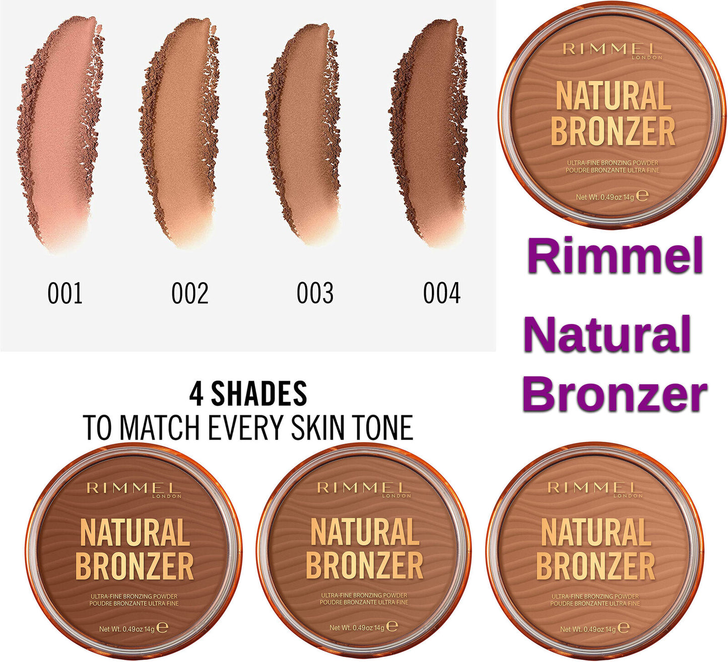 Rimmel Natural Bronzer 4 Shades Sundown Sunset Sunbronze Sunlight