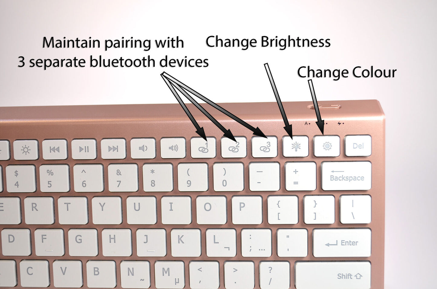 Bluetooth Backlit  Rechargeable Keyboard Rose Gold UK Layout Compact PC Tablet