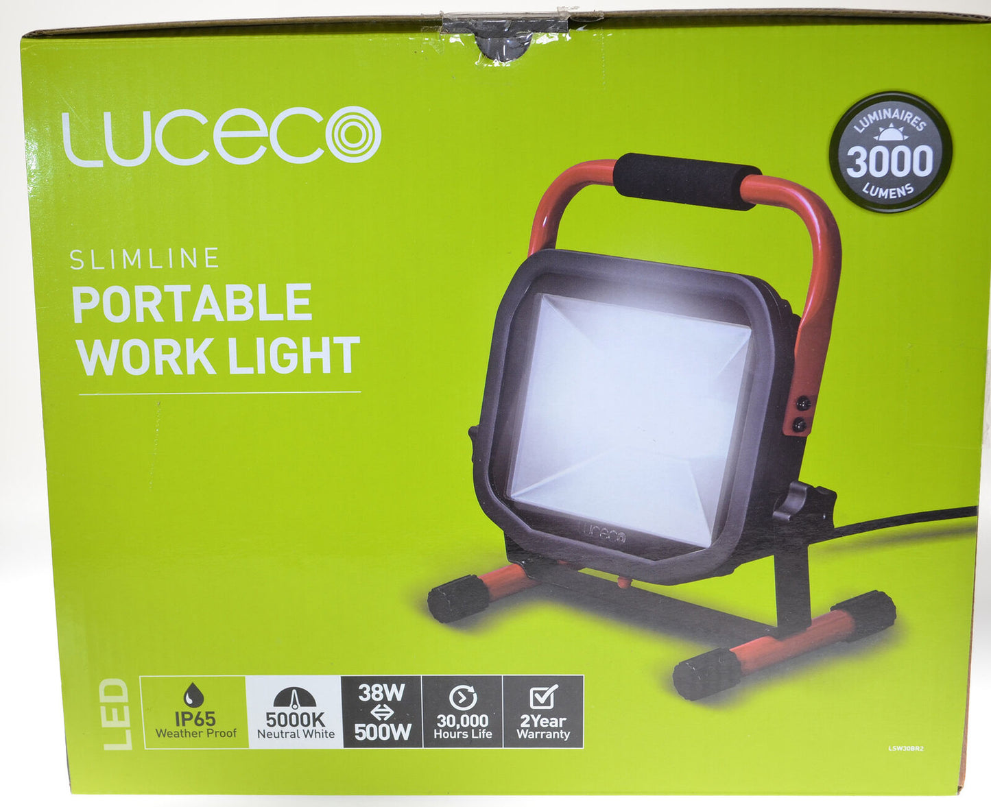 Portable Work Light 38 Watt 3000 Lumen 240v Mains Powered IP65 Luceco 500Watt EQ