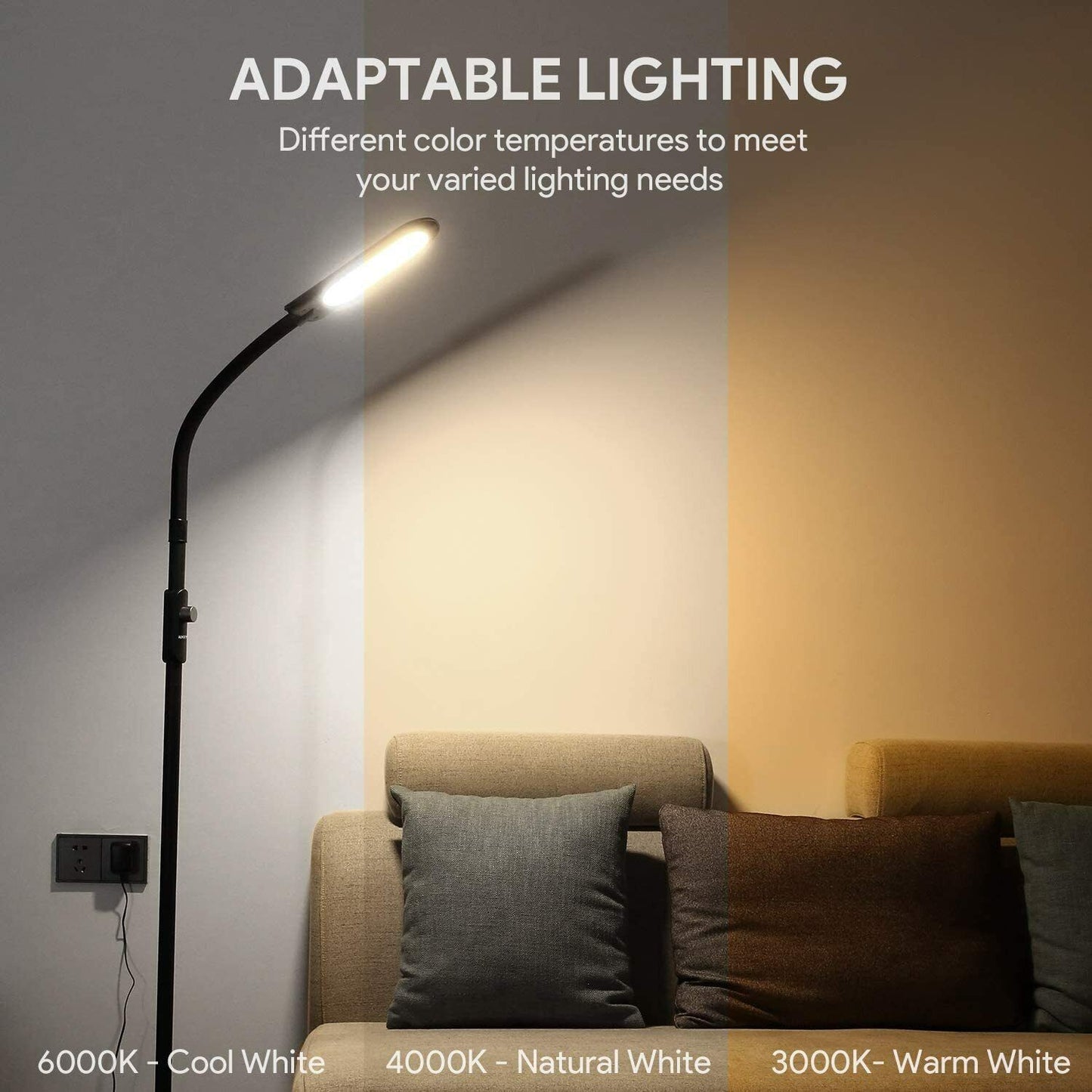 LED Floor Lamp Adjustable 3 Colour Dimmable Super Bright 14 Watt