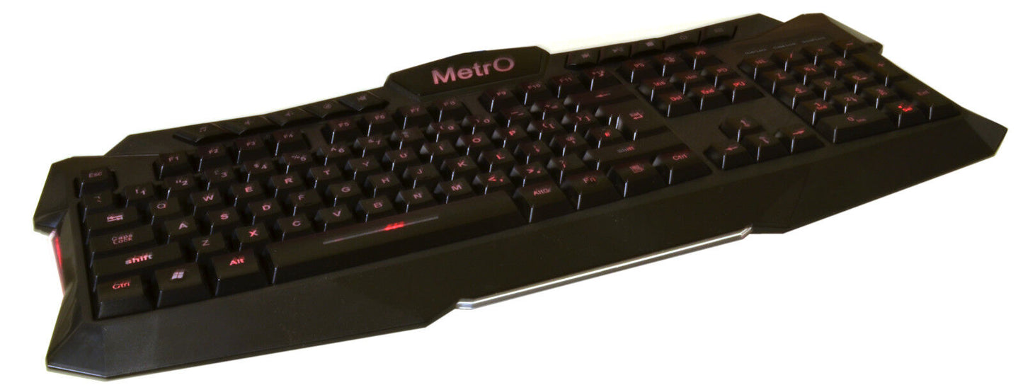 Metro Aura Illuminated Backlit LED UK USB Wired Gaming Style Keyboard 3 Colour