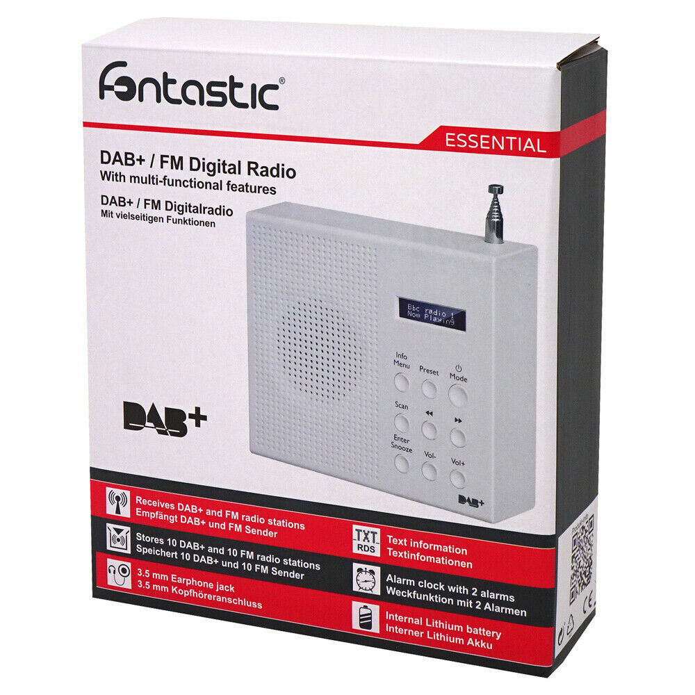 Fontastic DAB+ FM Radio Compact Battery Dual Alarm Clock Snooze Rechargeable USB