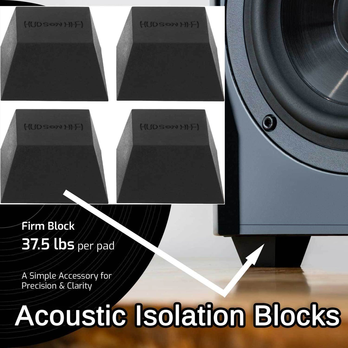 Hudson Hi-Fi Acoustic Isolation Feet 4 Pack Firm or Soft Speakers Turntable Amp