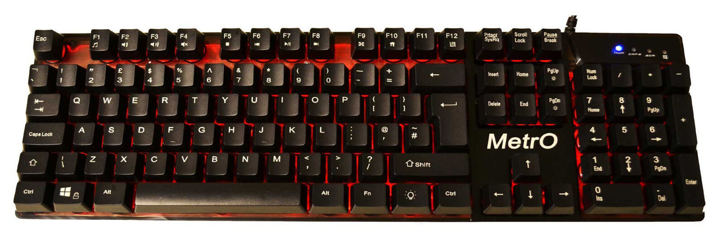 Metro Comet Backlit Wired Gaming Keyboard UK Layout Compact 3 Colour Mechanical