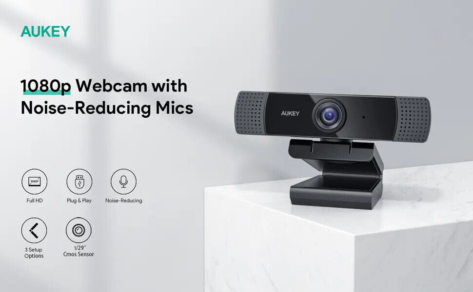 Webcam Dual Mic 1080P High Definition Aukey PC-LM1E Zoom Teams Chat