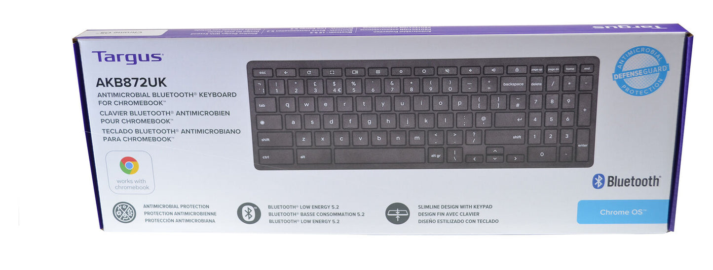 Bluetooth 5.1 Compact Slimline Keyboard Chrome Windows IOS Android Mac UK Layout