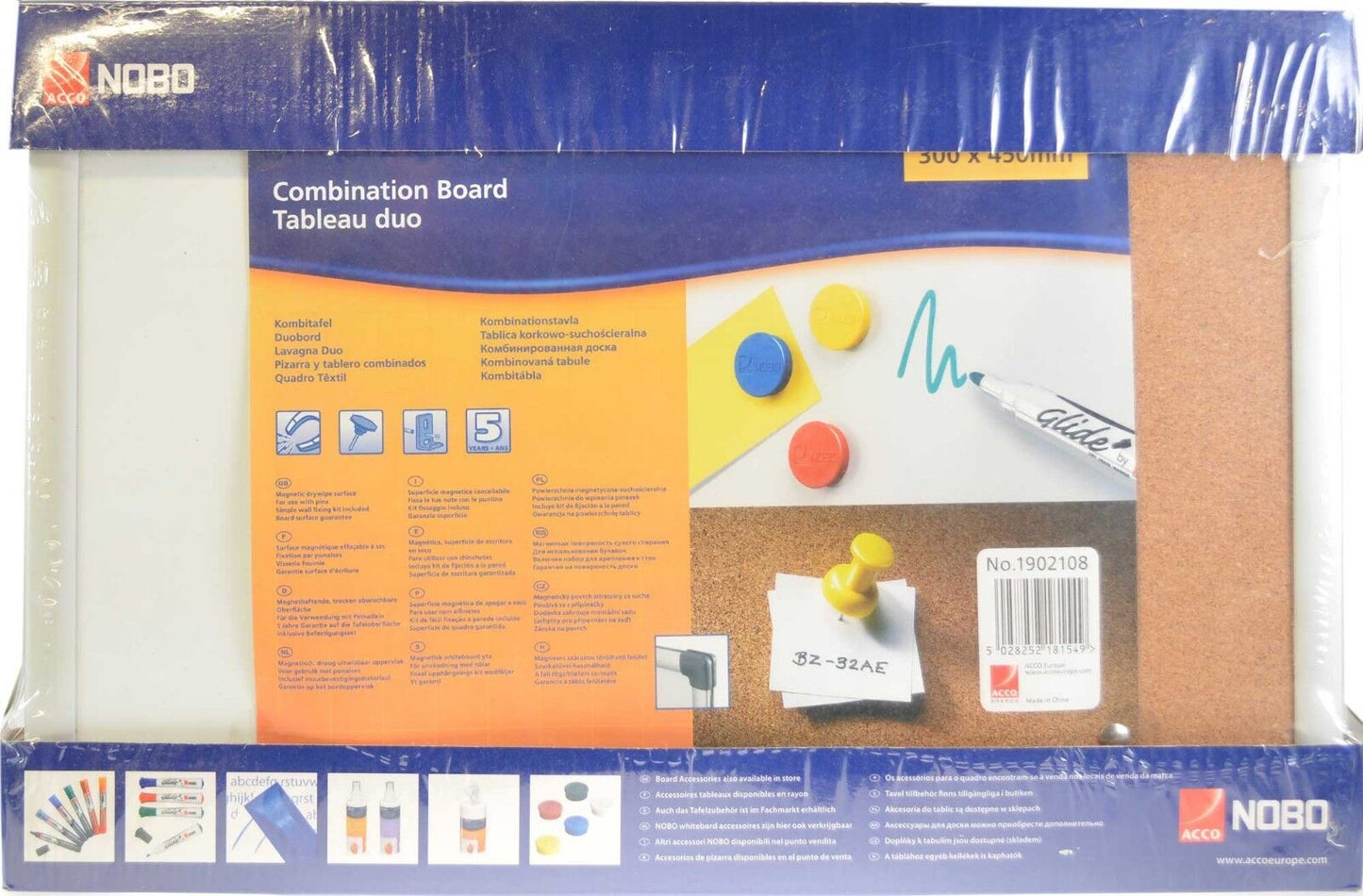 Nobo Combination Split Cork Pin Board & Whiteboard 300mm x 450mm