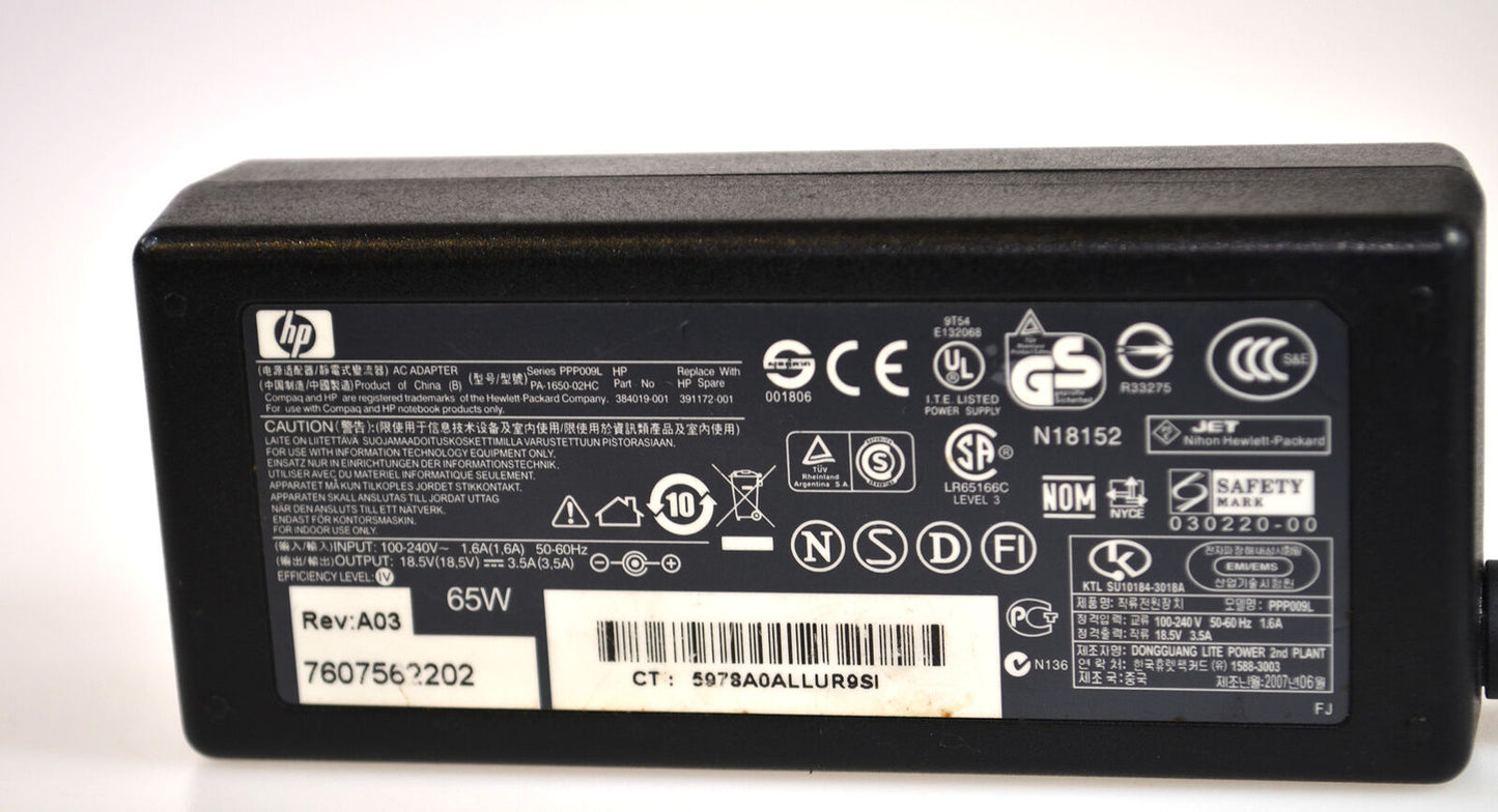 Genuine Original HP Laptop AC Adaptor Charger PSU 384019-001 65W 18.5V 3.5A