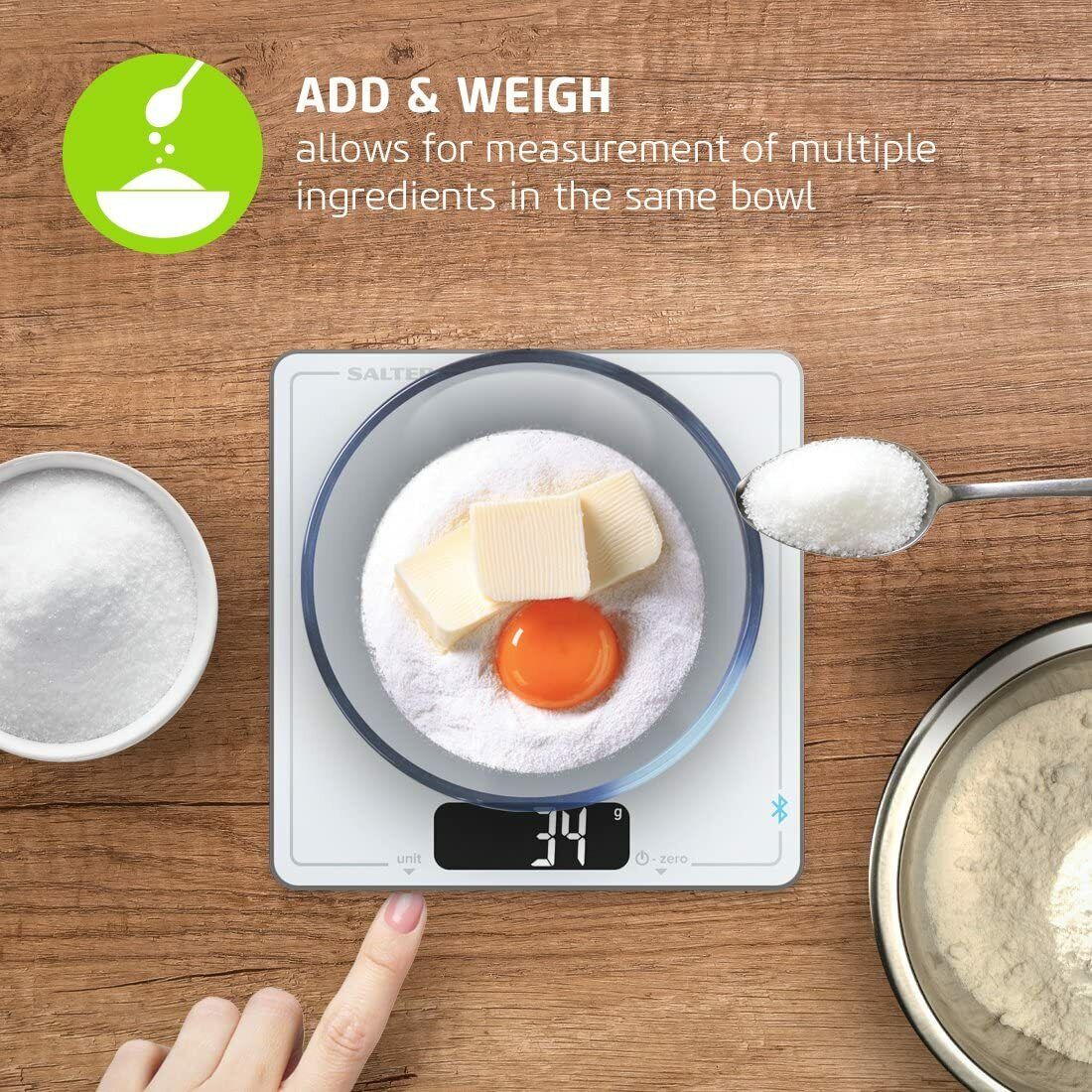 Salter Cook Bluetooth Connected Kitchen Scale and App 1193 WHDR White