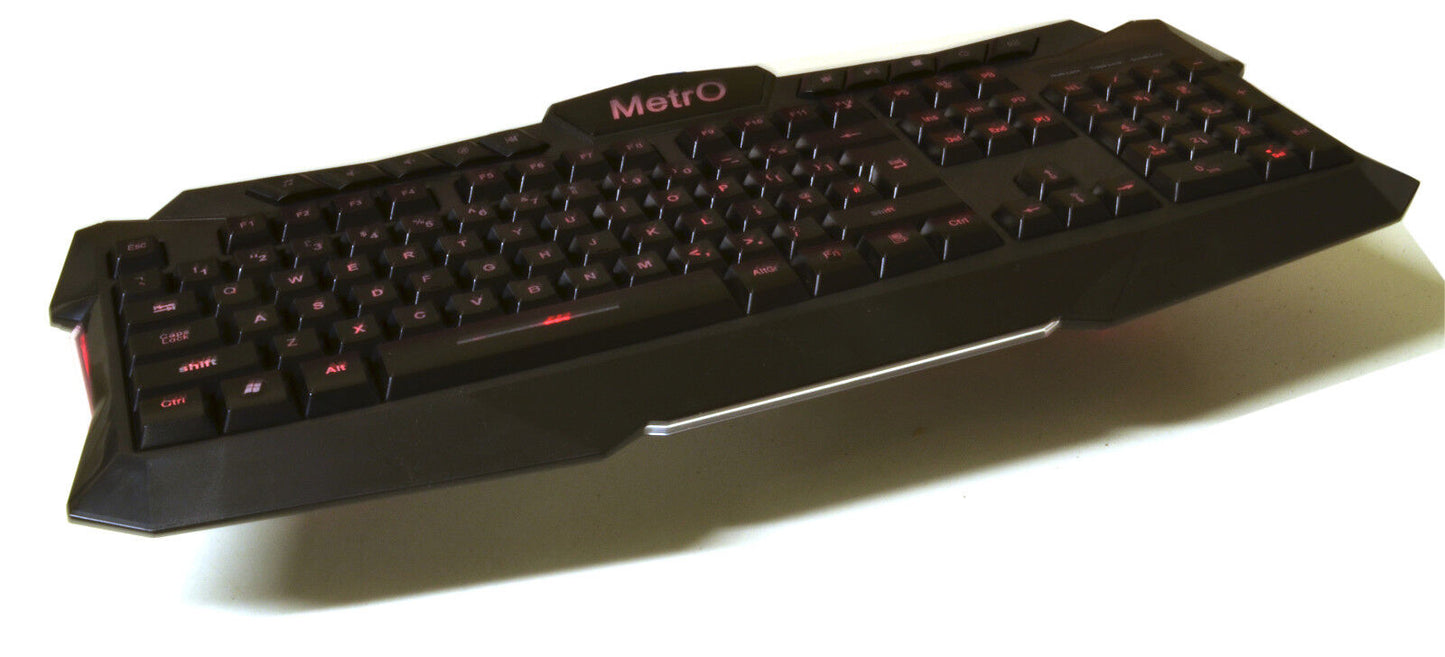 Metro Aura Illuminated Backlit LED UK USB Wired Gaming Style Keyboard 3 Colour