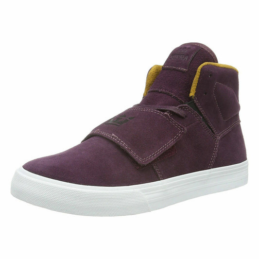 Supra Mens Rock Burgandy Gold White Light Grey High Top Suede Skater Trainers