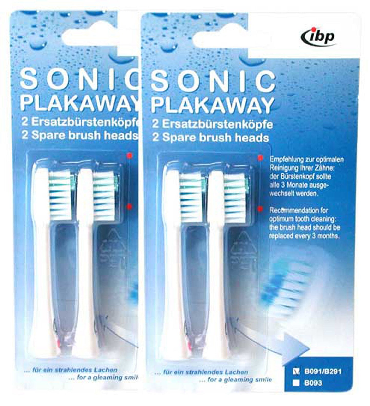 IBP PLAKAWAY B091 B291 TOOTHBRUSH REPLACEMENT HEADS x 4