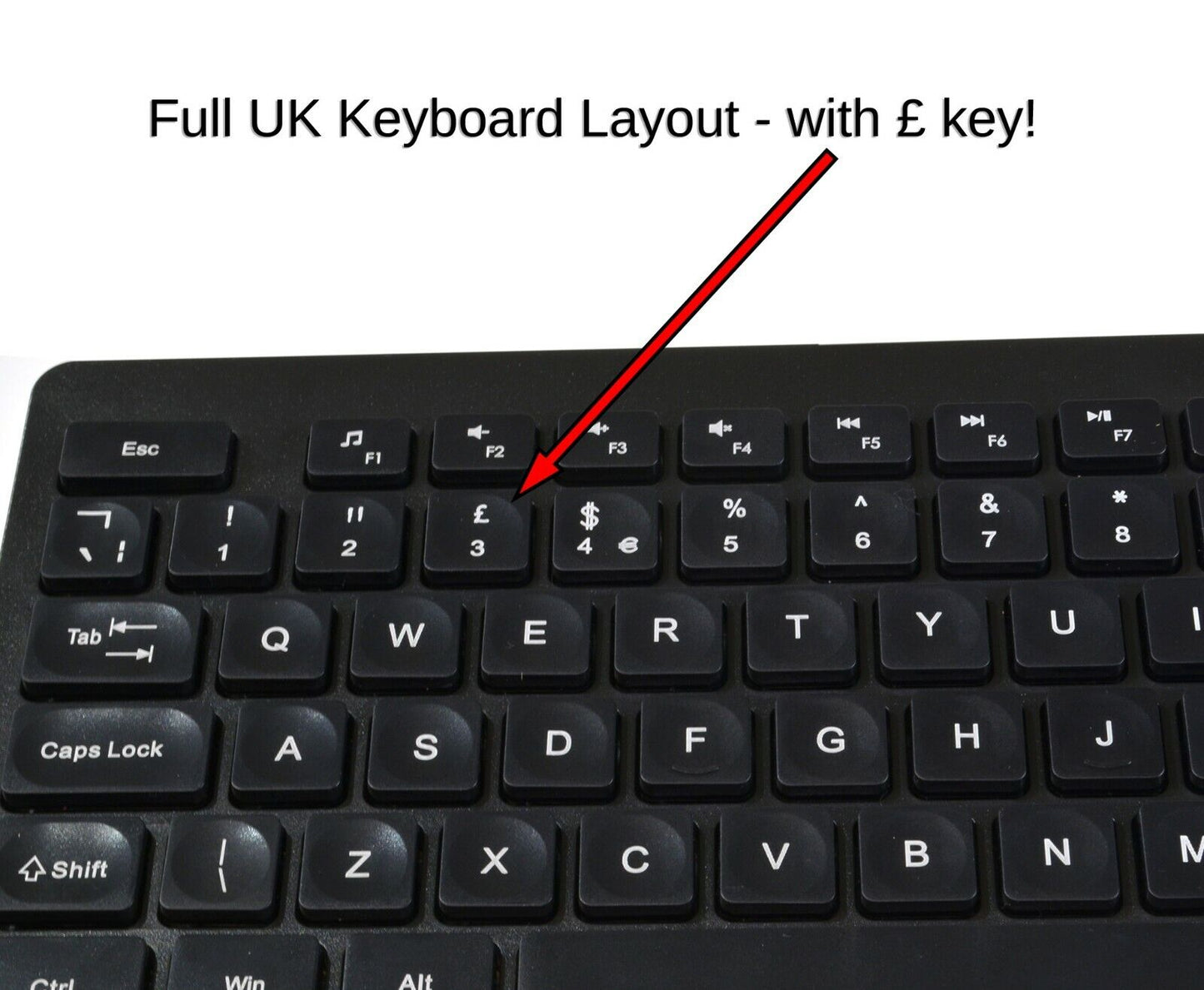 Wireless Keyboard Mouse Desktop UK Layout 2.4GHz Waterdrop Low Profile Ergonomic