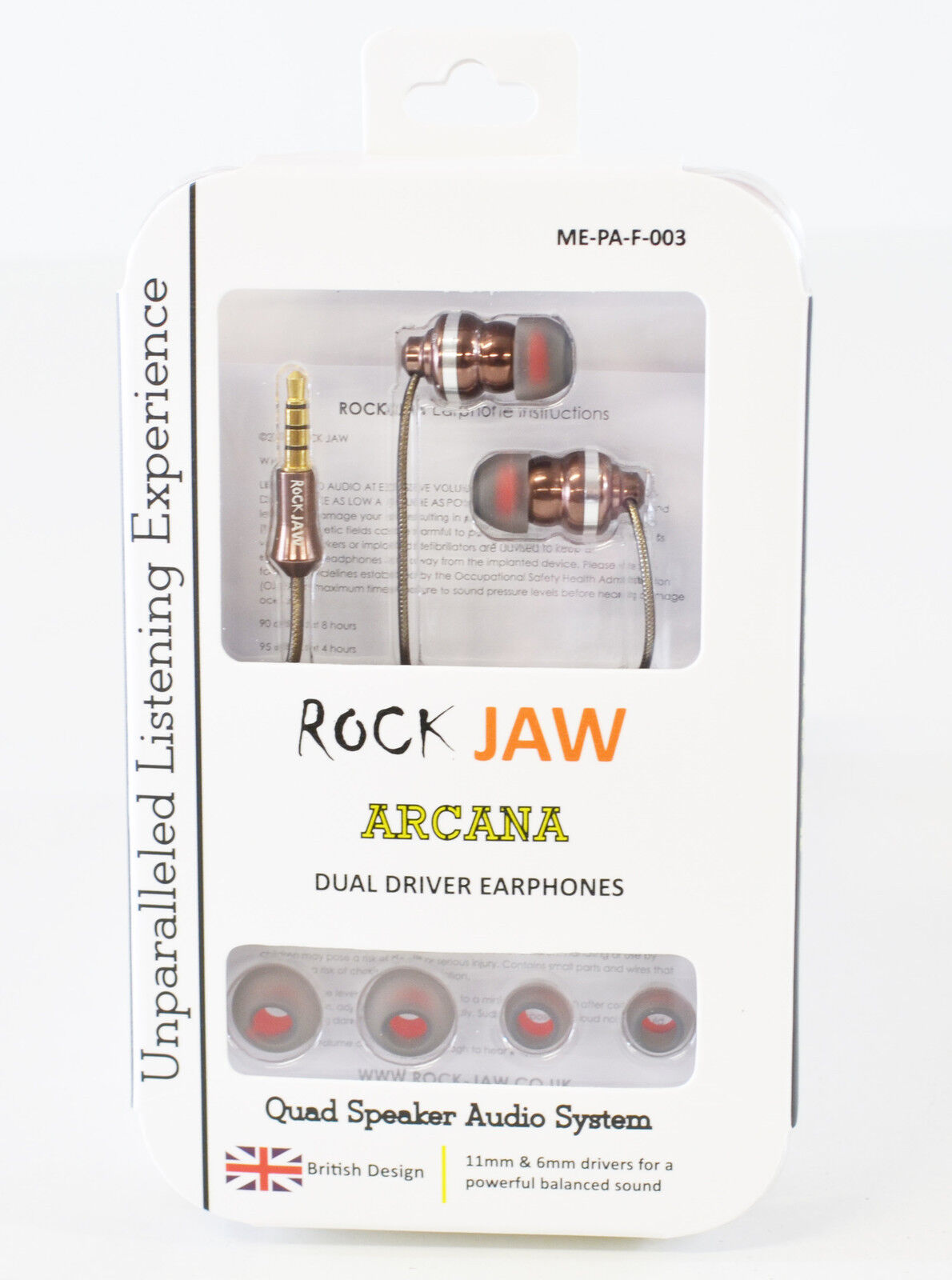 ROCK JAW ARCANA DUAL DRIVE QUAD SPEAKER EARPHONES MACHINED METAL HEADPHONES MIC