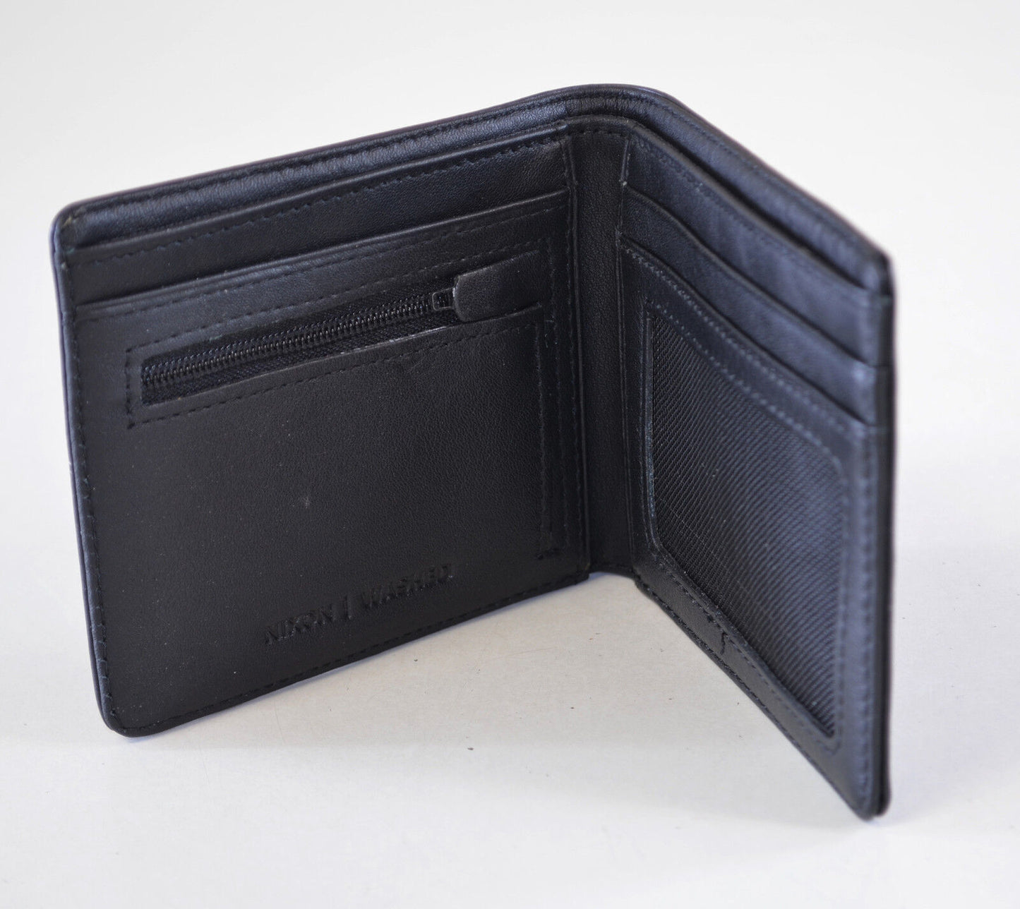 Nixon Washed Black Leather BiFold Wallet Coin Pocket Card Pocket Embossed Logo