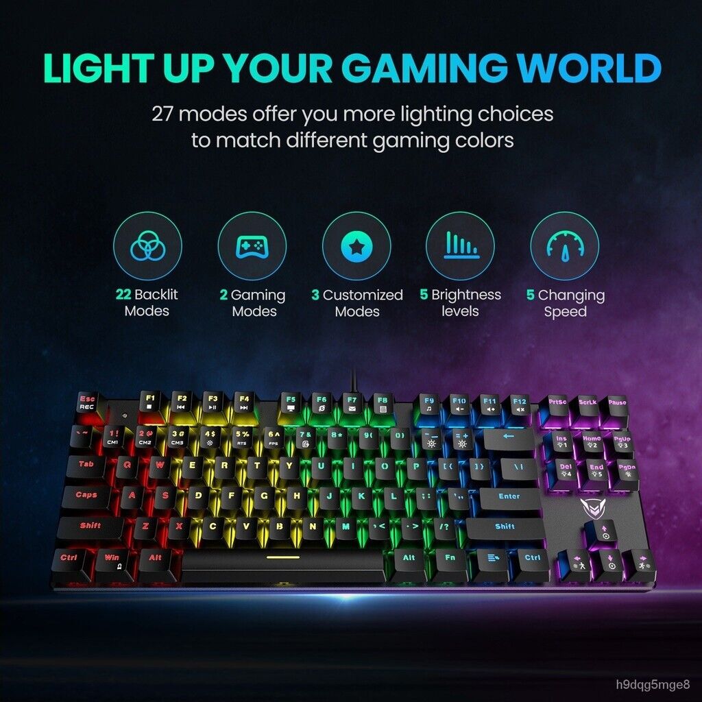 Mechanical Keyboard Wired RGB Backlit Blue Switches QWERTY TKL 80% Compact