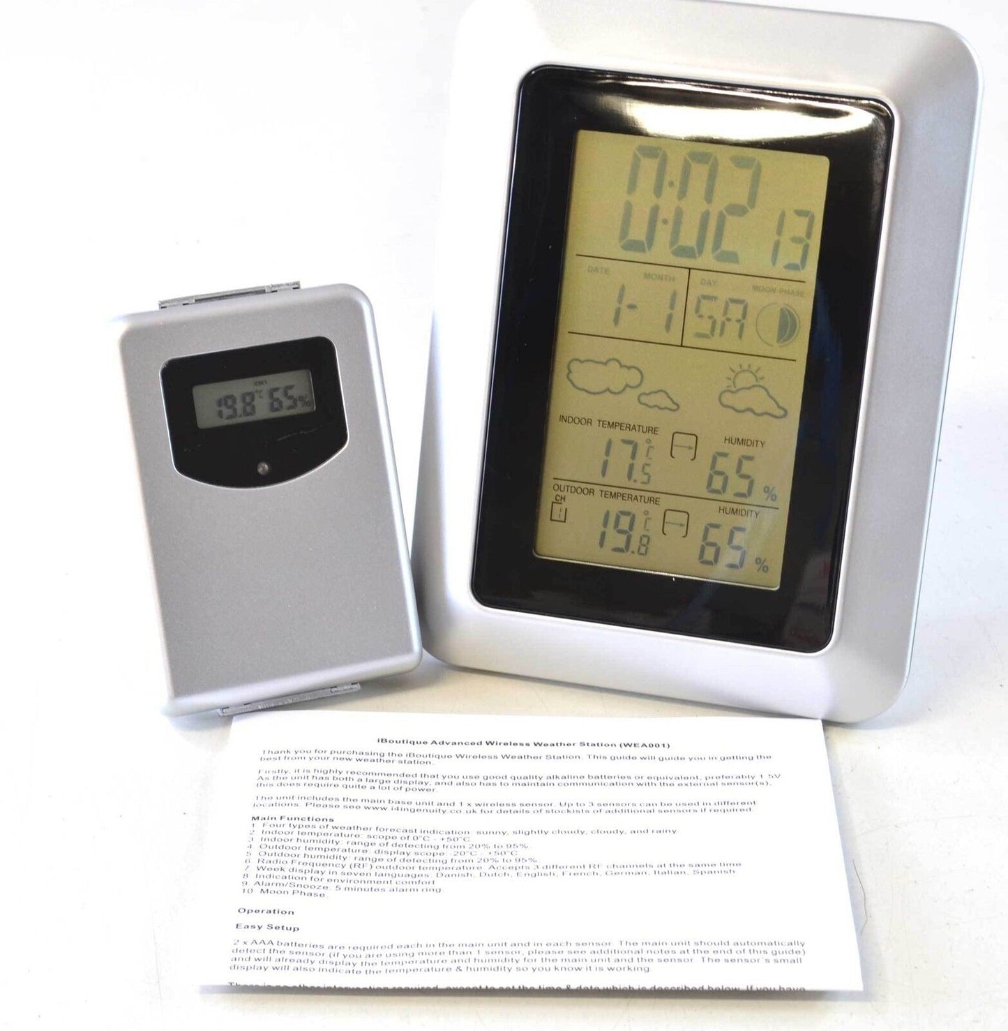 iBoutique Weather Station Alarm Clock Date Calander In Out Temperature + Sensor