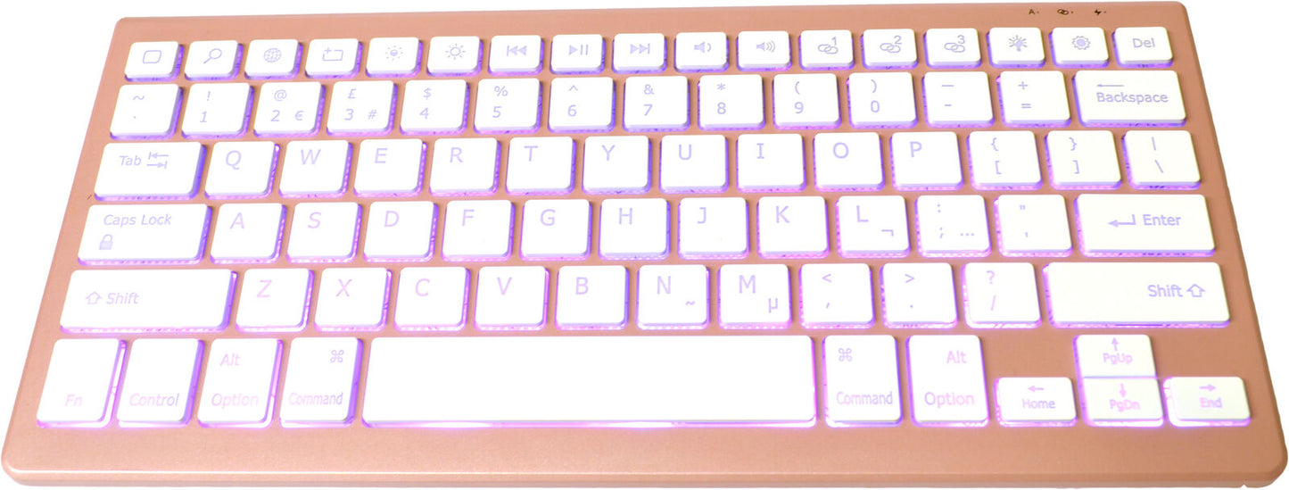 Bluetooth Backlit  Rechargeable Keyboard Rose Gold UK Layout Compact PC Tablet