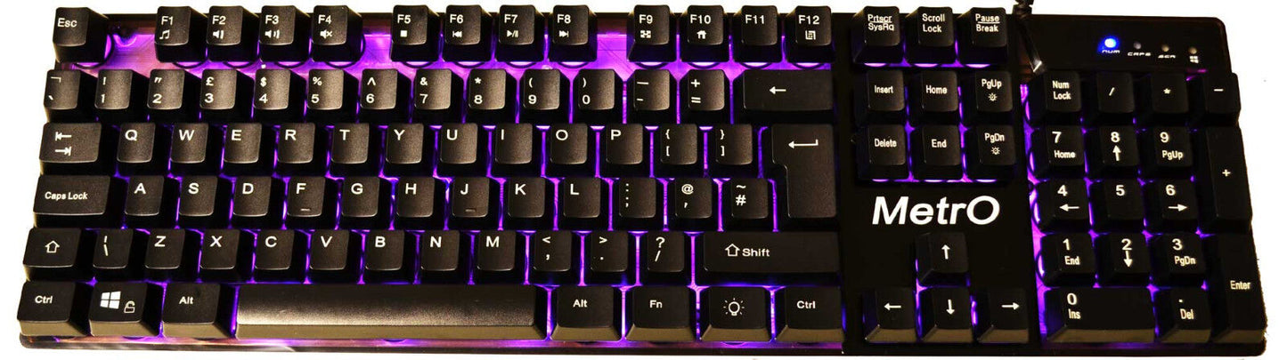 Metro Comet Backlit Wired Gaming Keyboard UK Layout Compact 3 Colour Mechanical