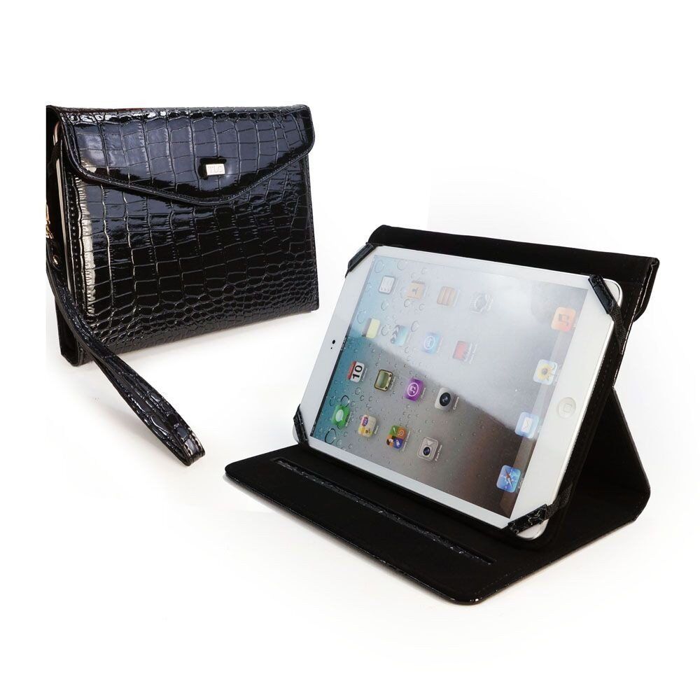 TUFF LUV KINDLE FIRE HD CASE STAND PURSE IN STUNNING GLOSS BLACK CROCODILE SKIN