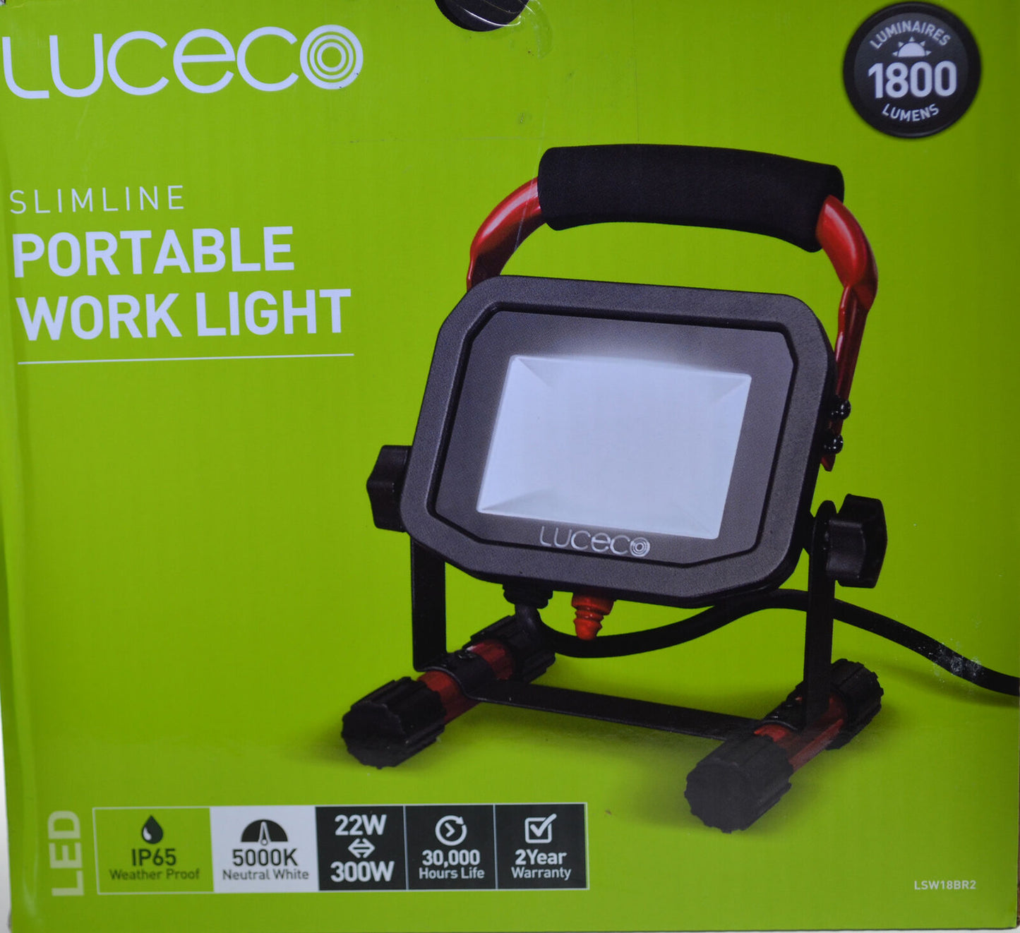 Portable Work Light 22 Watt 1800 Lumen 240v Mains Powered IP65 Luceco