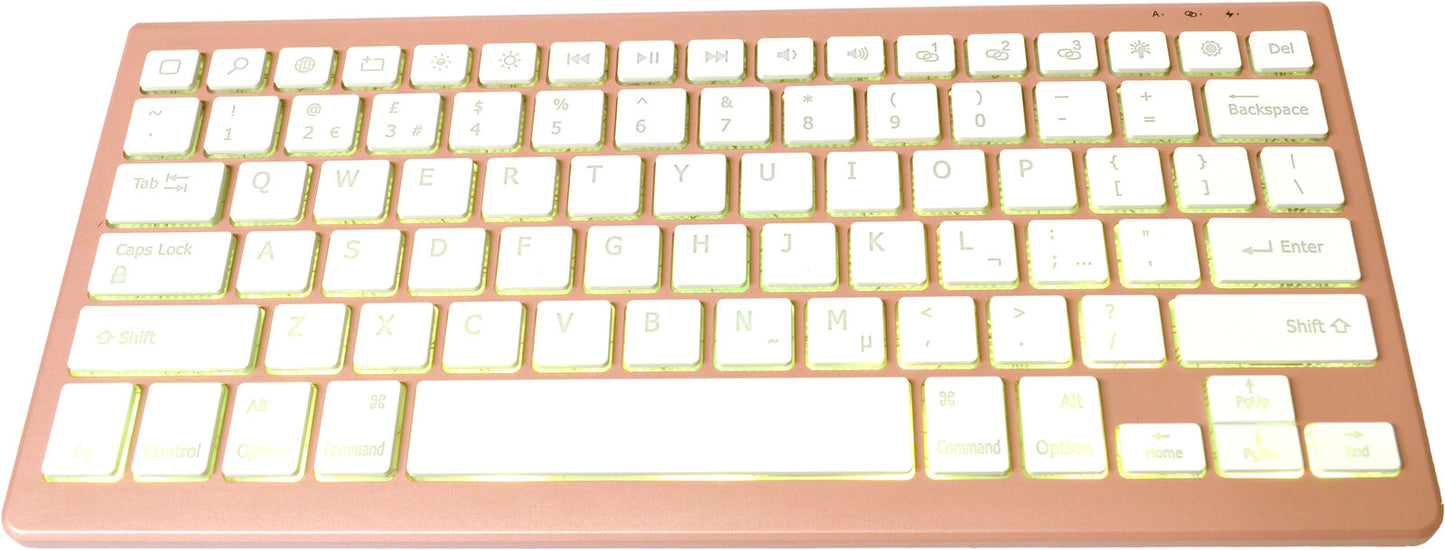 Bluetooth Backlit  Rechargeable Keyboard Rose Gold UK Layout Compact PC Tablet