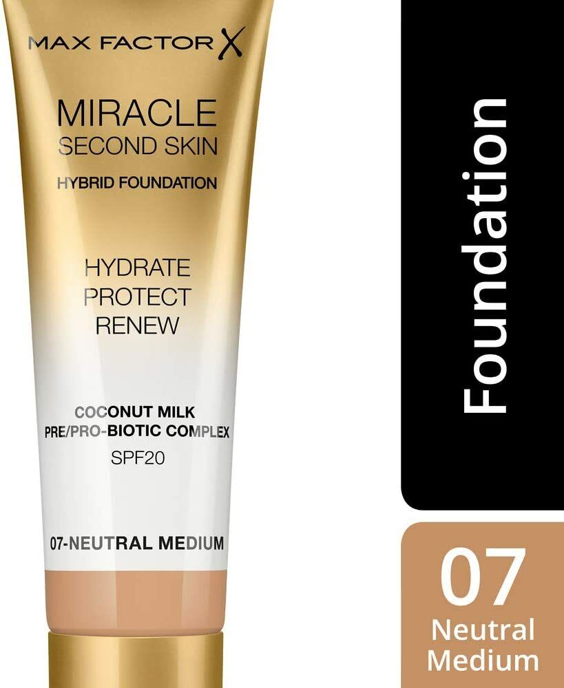 Max Factor Miracle Second Skin Hydrating Foundation Neutral or Light Medium 30ml