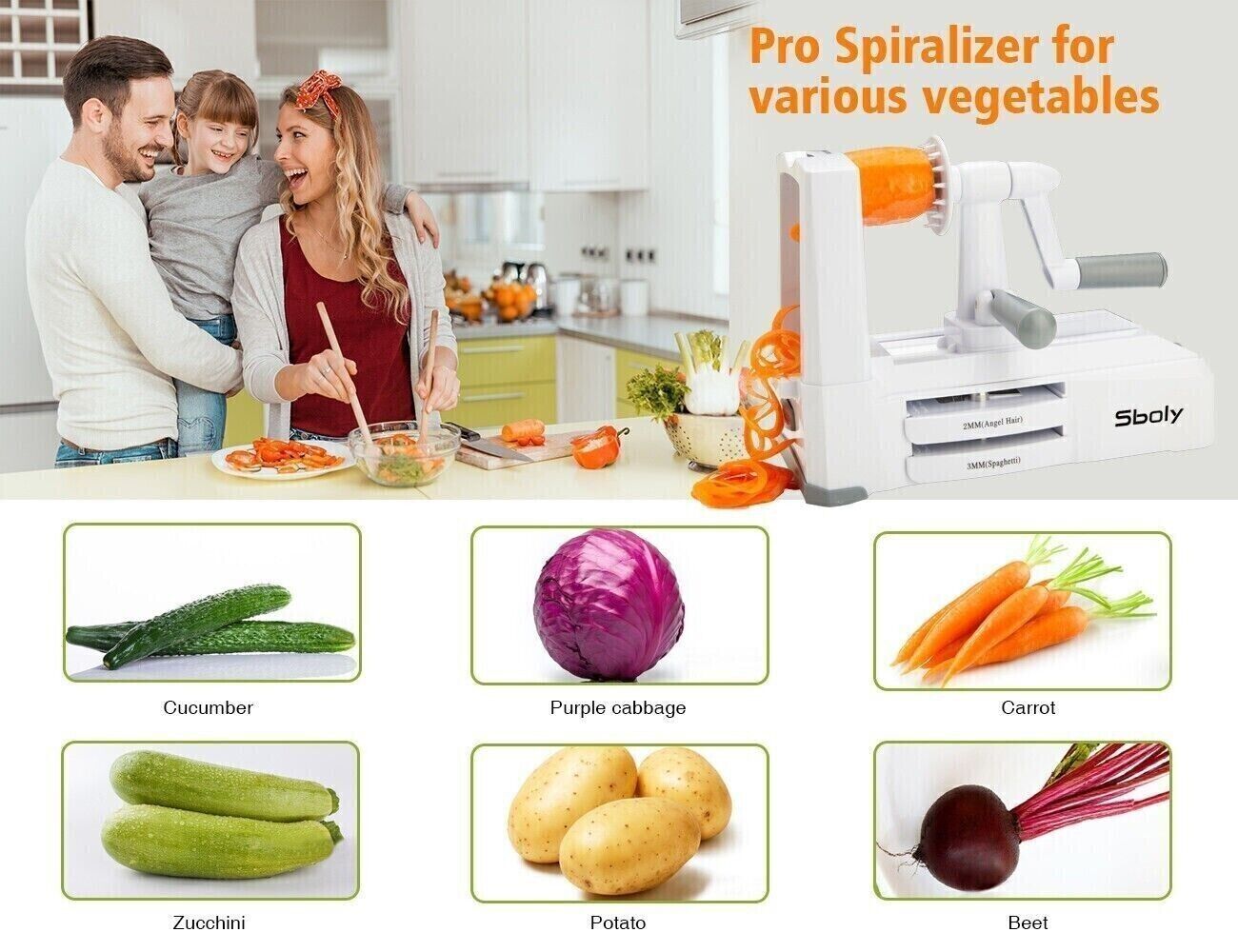 5 Blade Spiralizer Rotary Food Slicer Chopper Grater Vegetable Spaghetti Maker