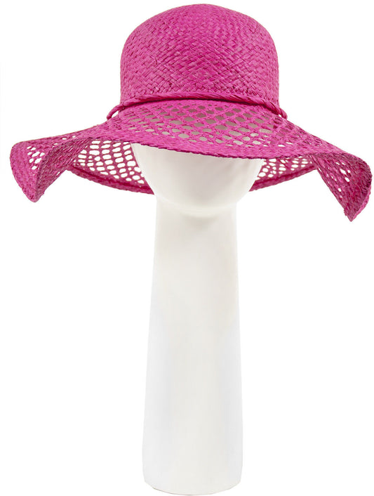 Pia Rossini Sarasota Hot Pink Wide Perorated Brim Sun Hat Summer Wedding