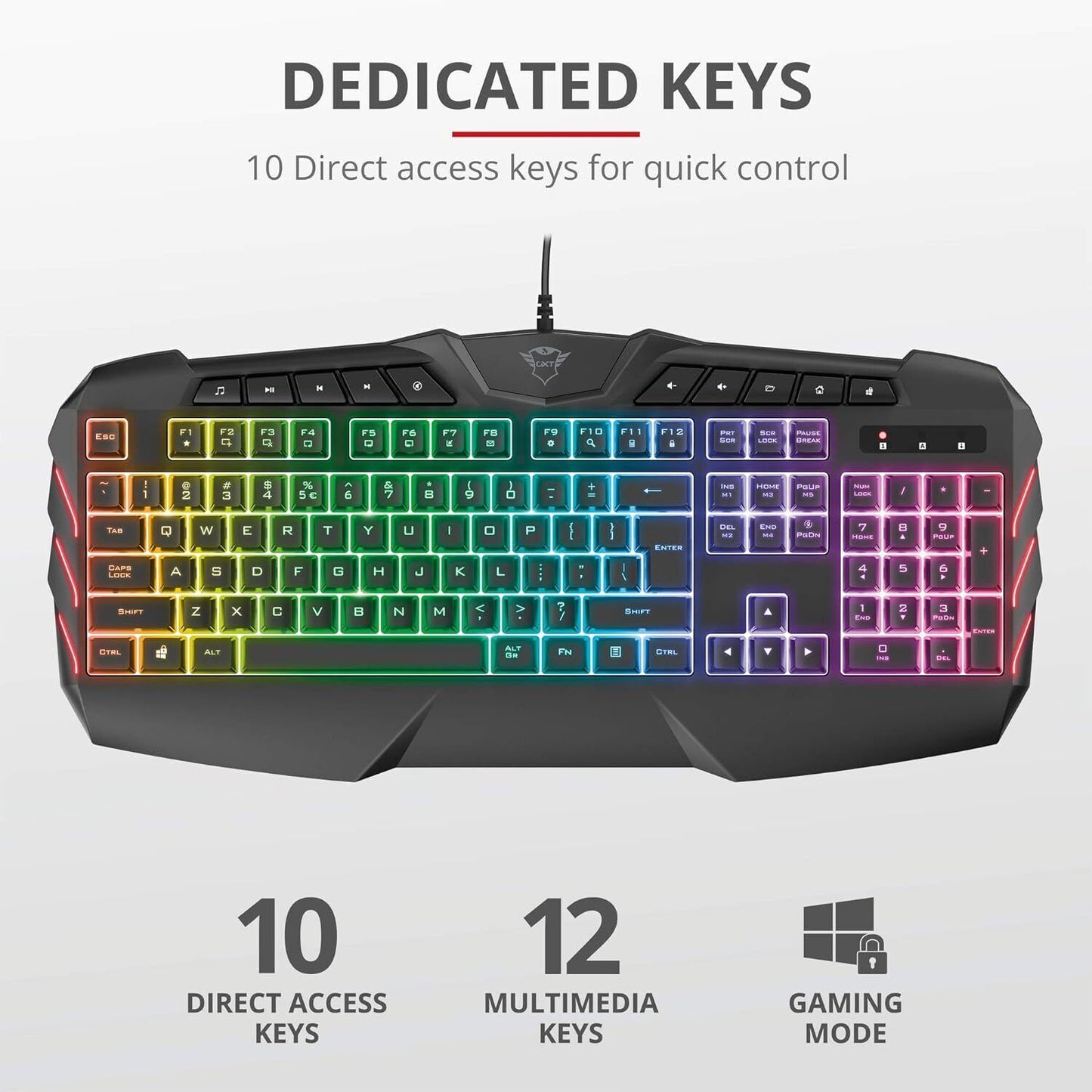 LED Gaming Keyboard Trust Odyss Semi-Mechanical Wired UK Layout Anti Ghosting