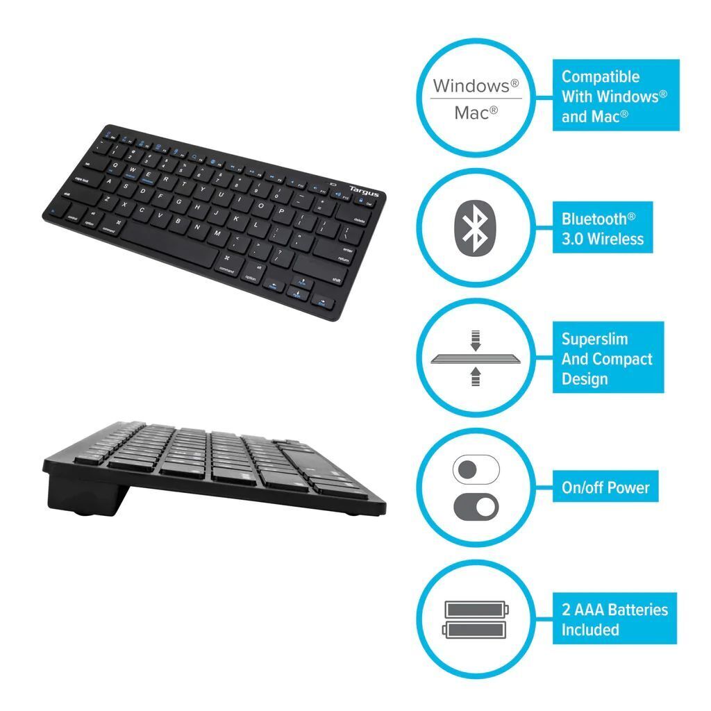 Bluetooth Keyboard Mac iOS Android Windows Slim Compact Portable QWERTY Layout