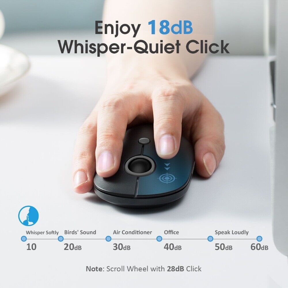 Wireless Mouse 2.4GHz Slim Silent Adjustable DPI Level PC288 White or Black