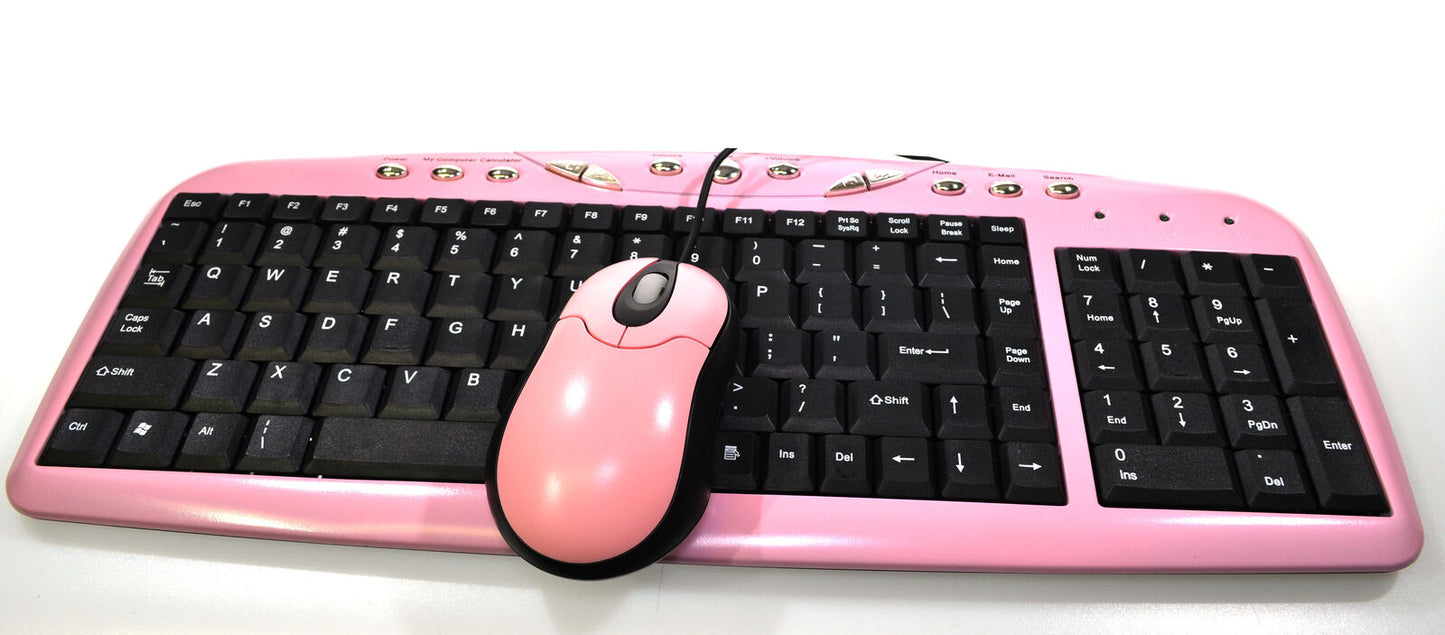 Baby Pink PS2 Multimedia Keyboard &  Scroll Mouse Desktop QWERTY Layout