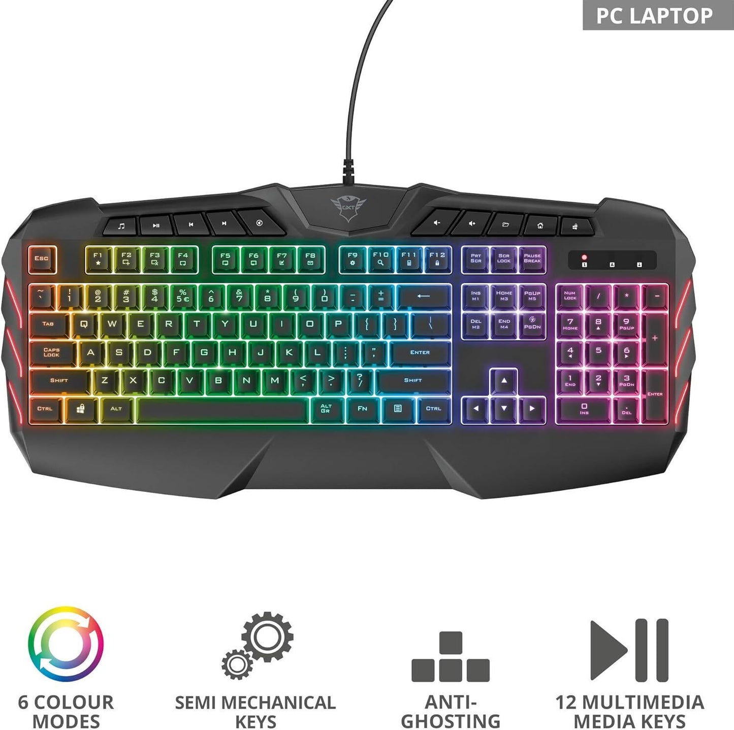 LED Gaming Keyboard Trust Odyss Semi-Mechanical Wired UK Layout Anti Ghosting