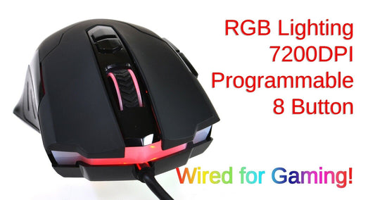 RGB LED Wired Gaming Mouse 7200dpi Programmable 8 Button Victsing T7