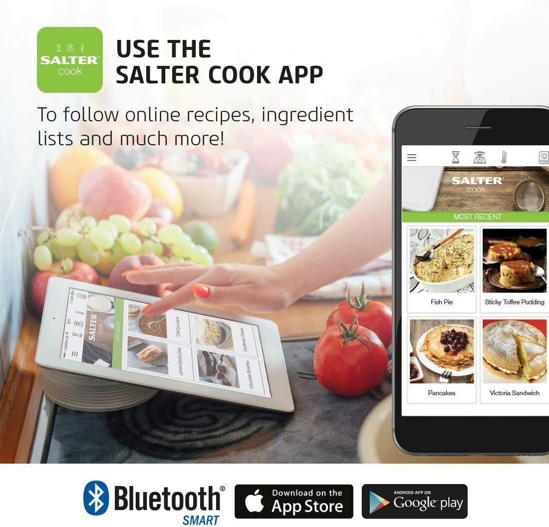 Salter Cook Bluetooth Connected Kitchen Scale and App 1193 WHDR White