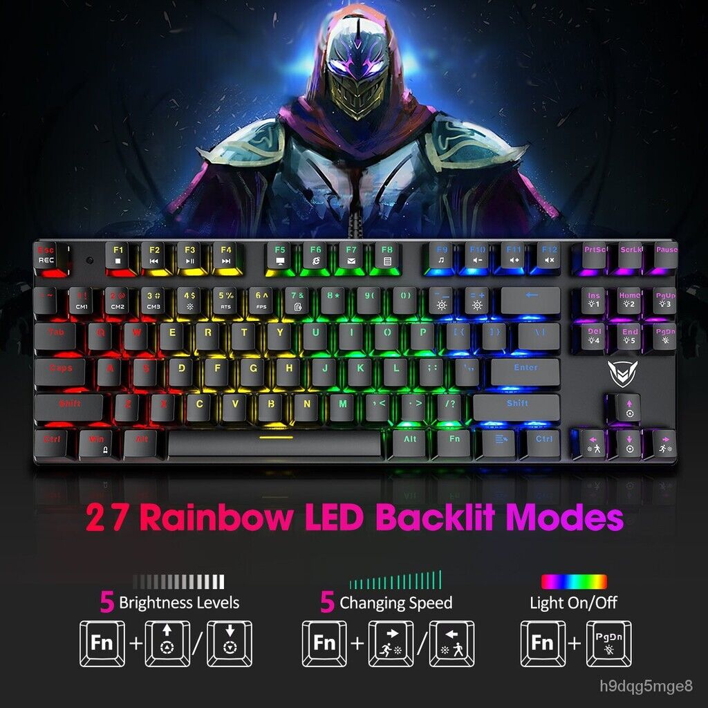 Mechanical Keyboard Wired RGB Backlit Blue Switches QWERTY TKL 80% Compact