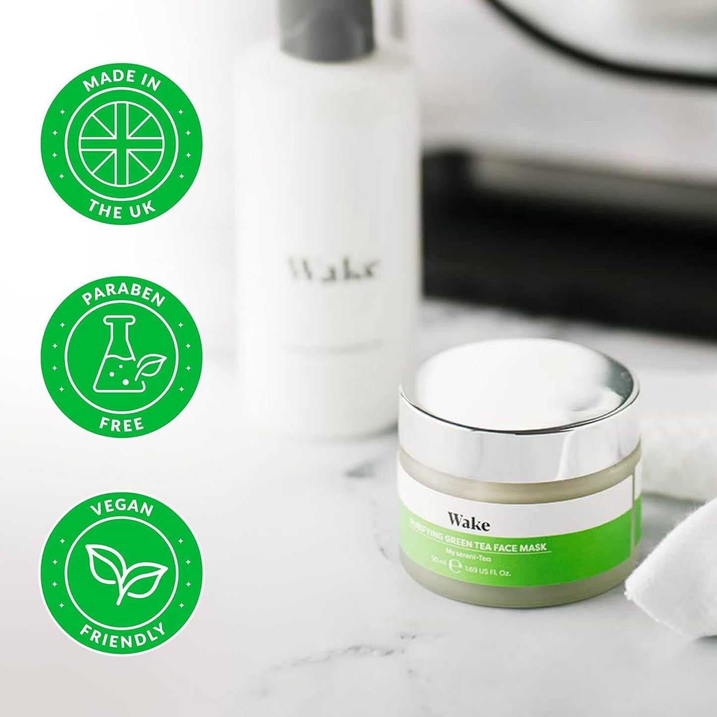 Green Tea Purifying Face Mask  Wake Skincare 50ml All Skin Types