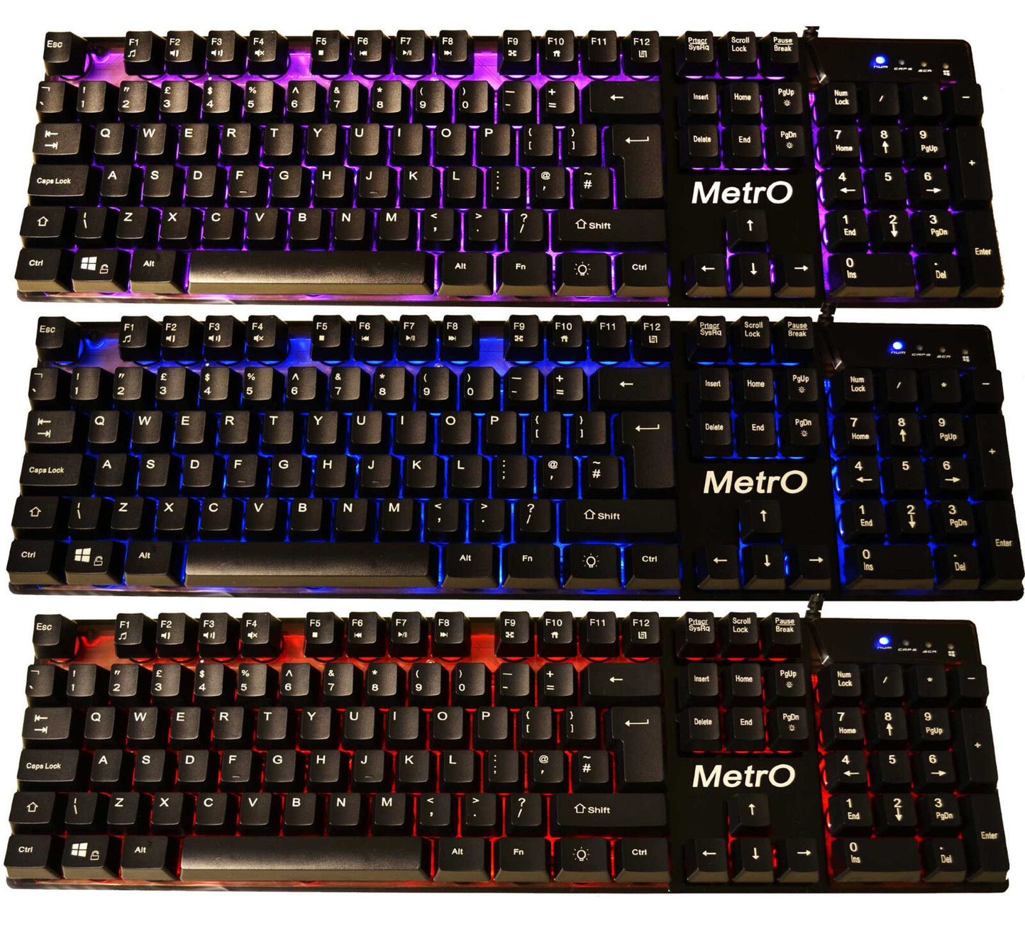 Metro Comet Backlit Wired Gaming Keyboard UK Layout Compact 3 Colour Mechanical