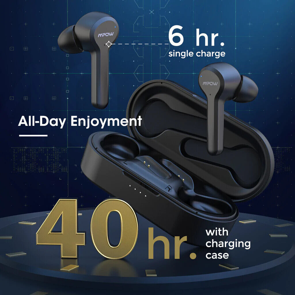 True Wireless Earbuds Earphones 4 Mic 40 Hour Playback Charging Case Bluetooth 5