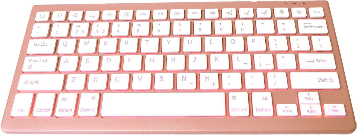 Bluetooth Backlit  Rechargeable Keyboard Rose Gold UK Layout Compact PC Tablet