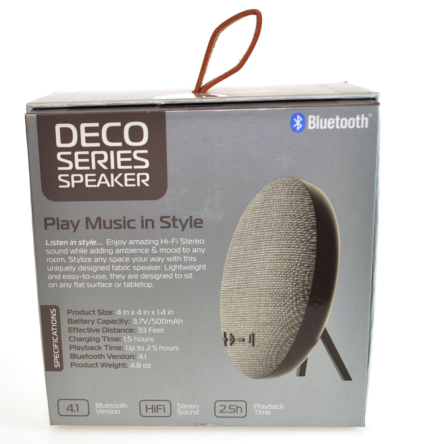 Tzumi Mini Deco Bluetooth Wireless Speaker Circular Pebble Stylish GreyFabric